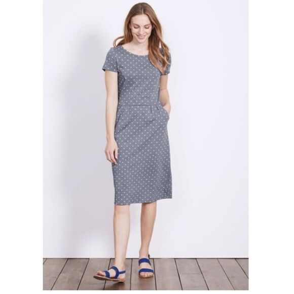 Boden Phoebe Jersey Day Dress floral blue Sz 4 w/pockets - Picture 1 of 14